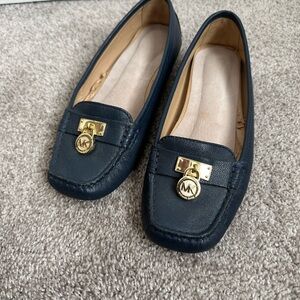 Michael Kors Dark Blue Loafers with Gold Accent